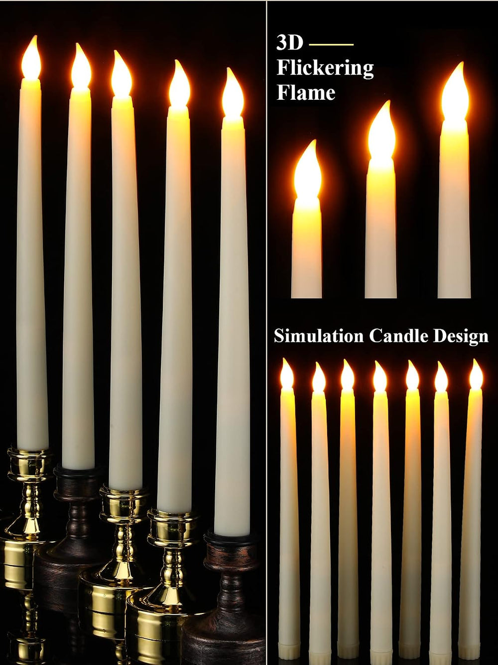 Funtery 48 Pcs Flameless LED Taper Candles,Ivory,11",Classic Style