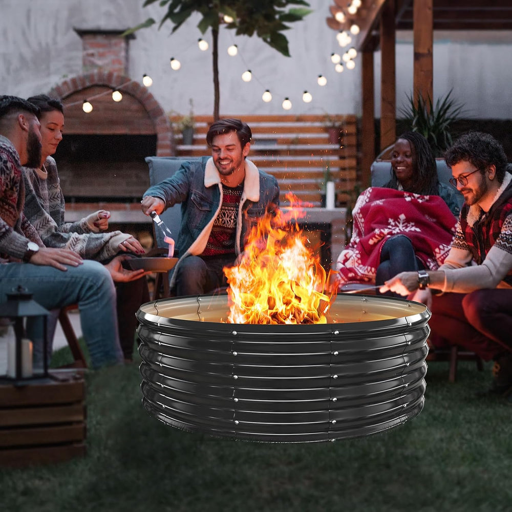 17In Tall 48 Inch Diameter Round Galvanized Fire Pit Ring/Fire Ring Black