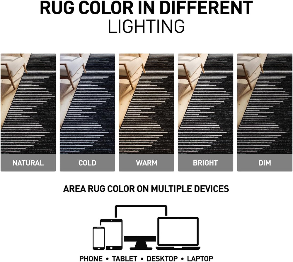 Rugshop Bohemian Stripe Stain Resistant Area Rug Black 3'3" x 5'