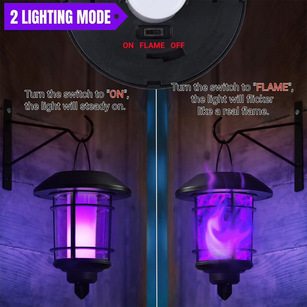 Dynaming Solar Purple Flame Wall Lanterns, Outdoor Halloween Hanging Lights, ...