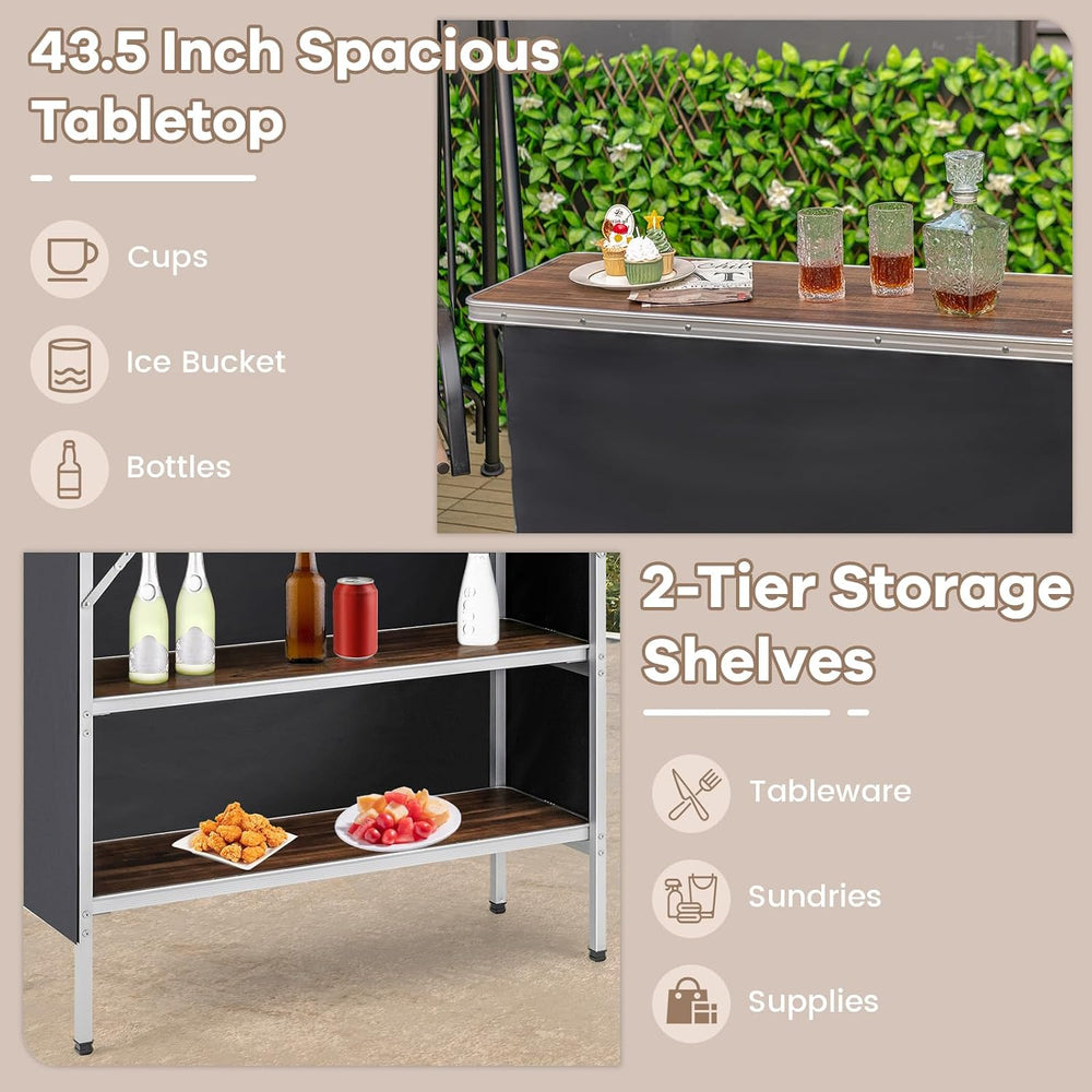 COSTWAY Portable Bar Table for Events, 43.5” x 15” x 34.5”(1, Brown)