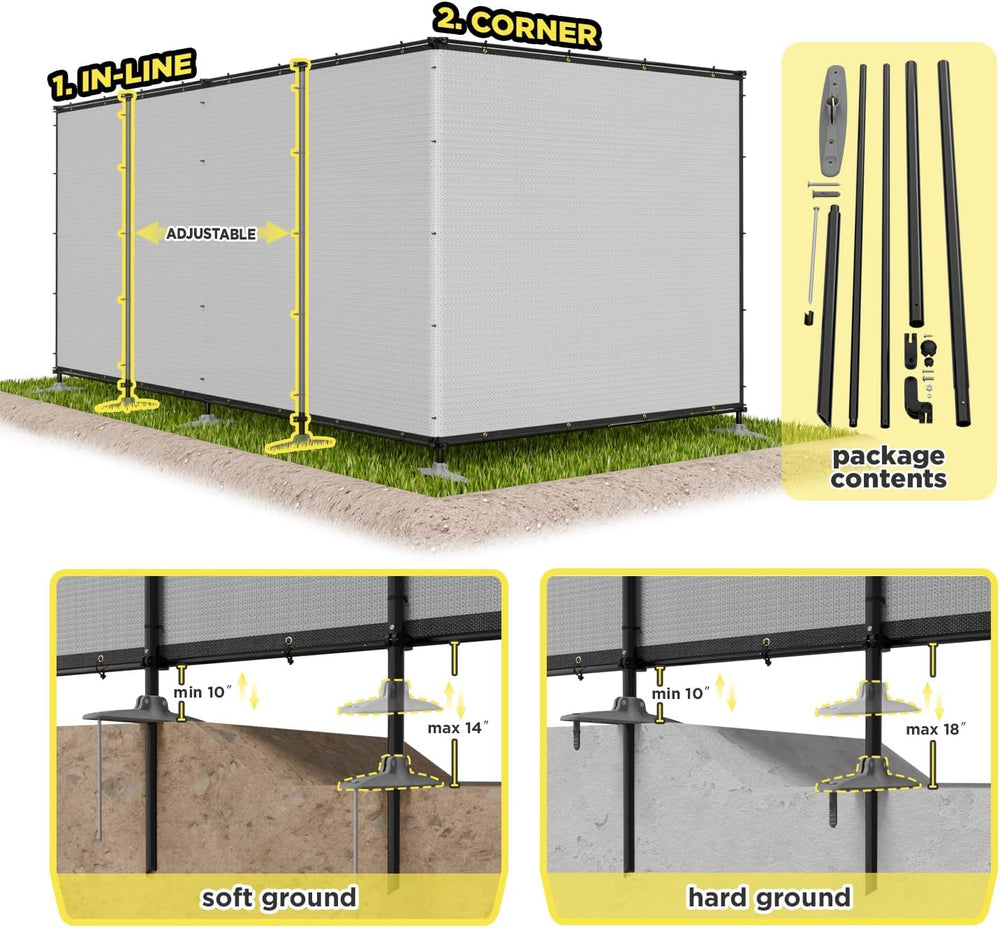 6' x 24' Gray Outdoor Privacy Screen Freestanding 240 GSM Privacy Fen...