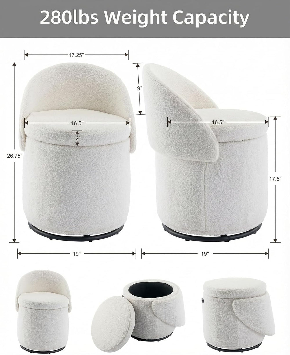 DUOMAY Modern Round Swivel Vanity Storage Stool with Foldable Backrest, Uphol...