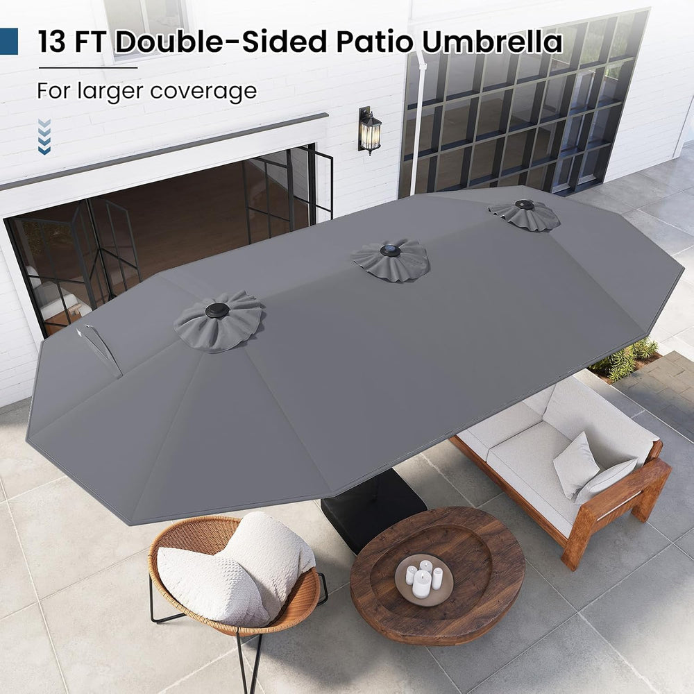 Tangkula 13FT Double-Sided Solar Patio Umbrella, Extra-Large Outdoor Twin Umb...