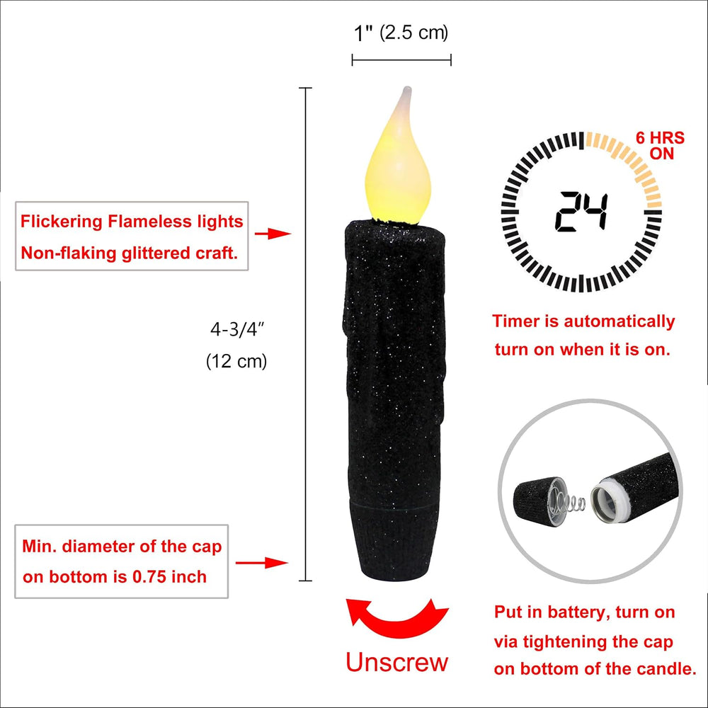 CVHOMEDECO. Glitter Flameless Candles Flickering Battery Operated LED Taper C...