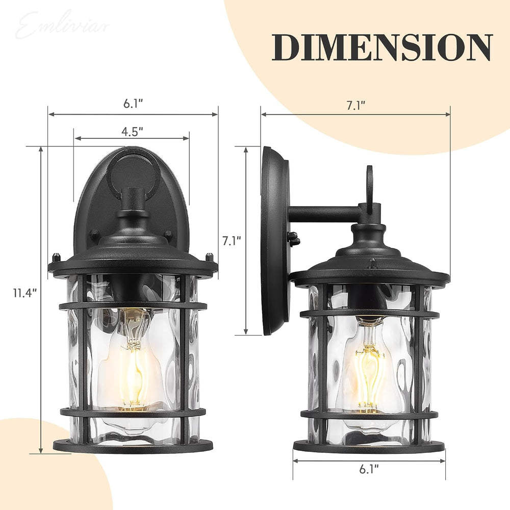 Emliviar 2 Pack Exterior Wall Sconce Light, Anti-Rust Outdoor Lanterns Wall L...