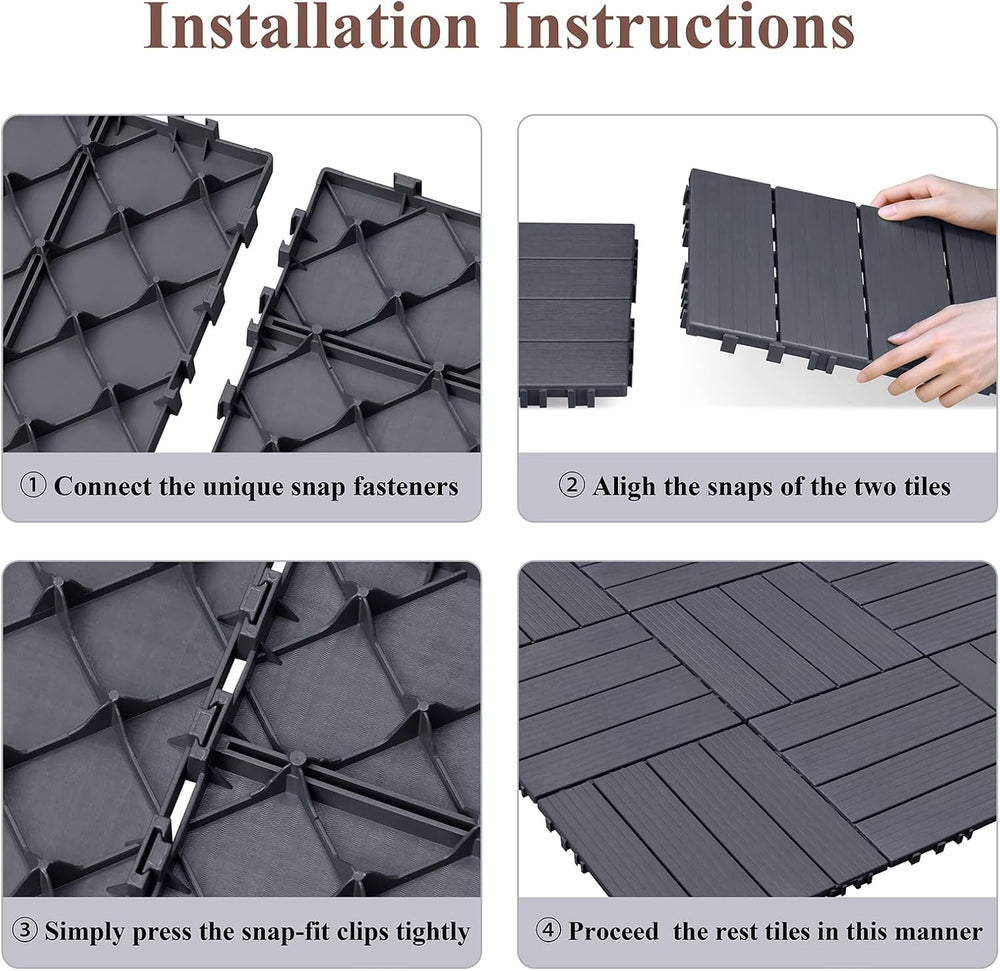 Skypatio Plastic Interlocking Deck Tiles 9 PCS, All-Weather Outdoor Patio Flo...