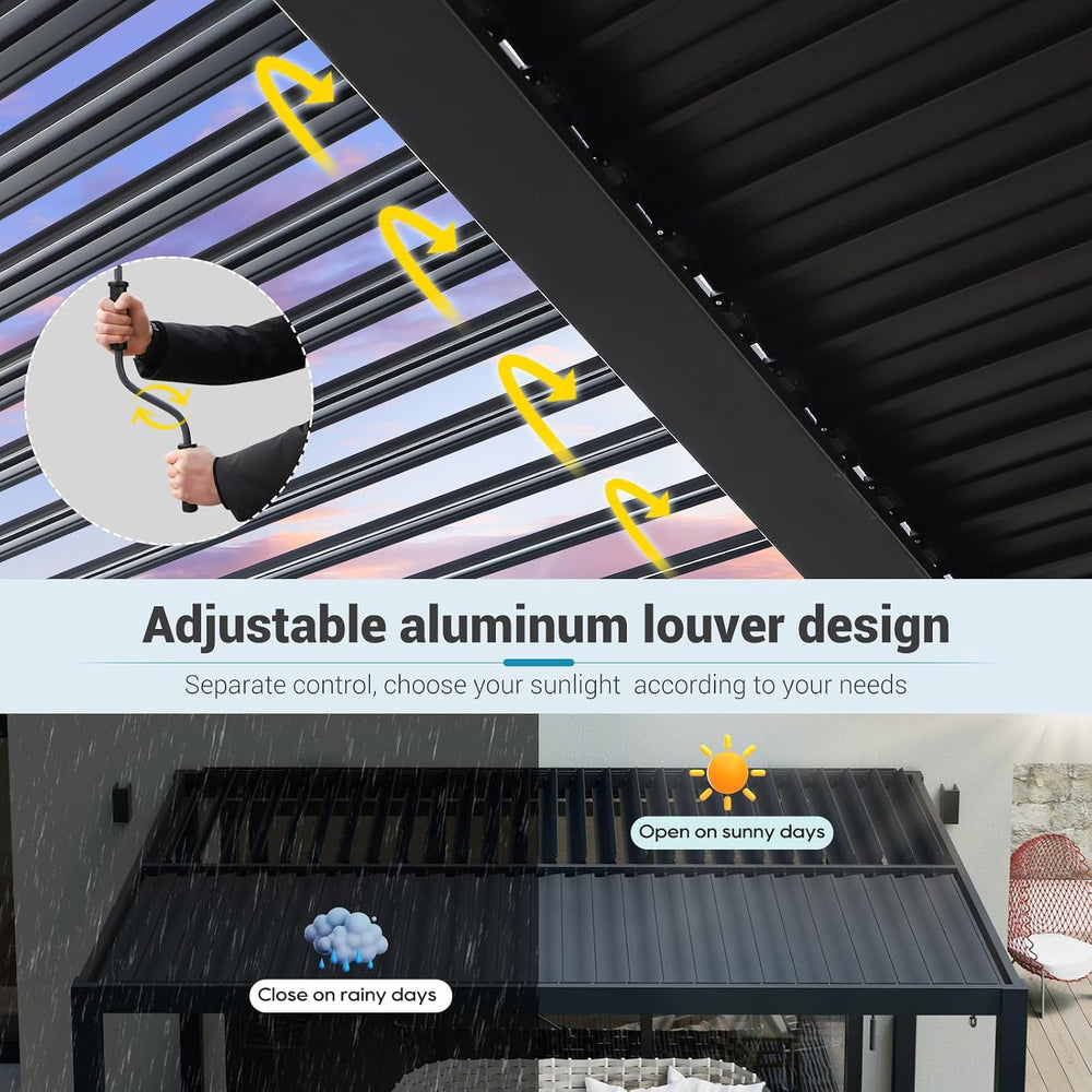 LVUYOYO Outdoor Louvered Pergola 10' x 10', Aluminum Pergola with Adj...