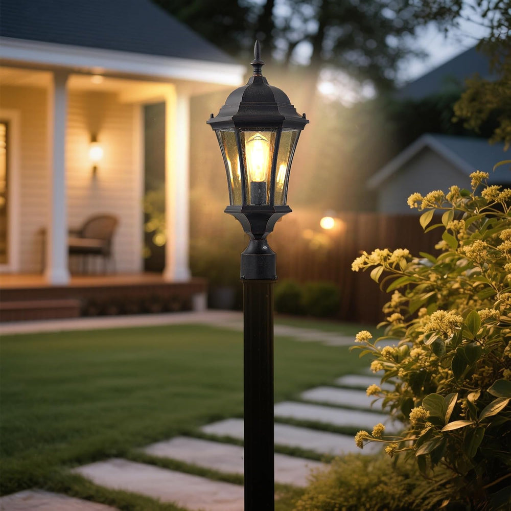 24 Inch Large Dusk to Dawn Outdoor Post Lights Aluminum Black Exterior Post P...