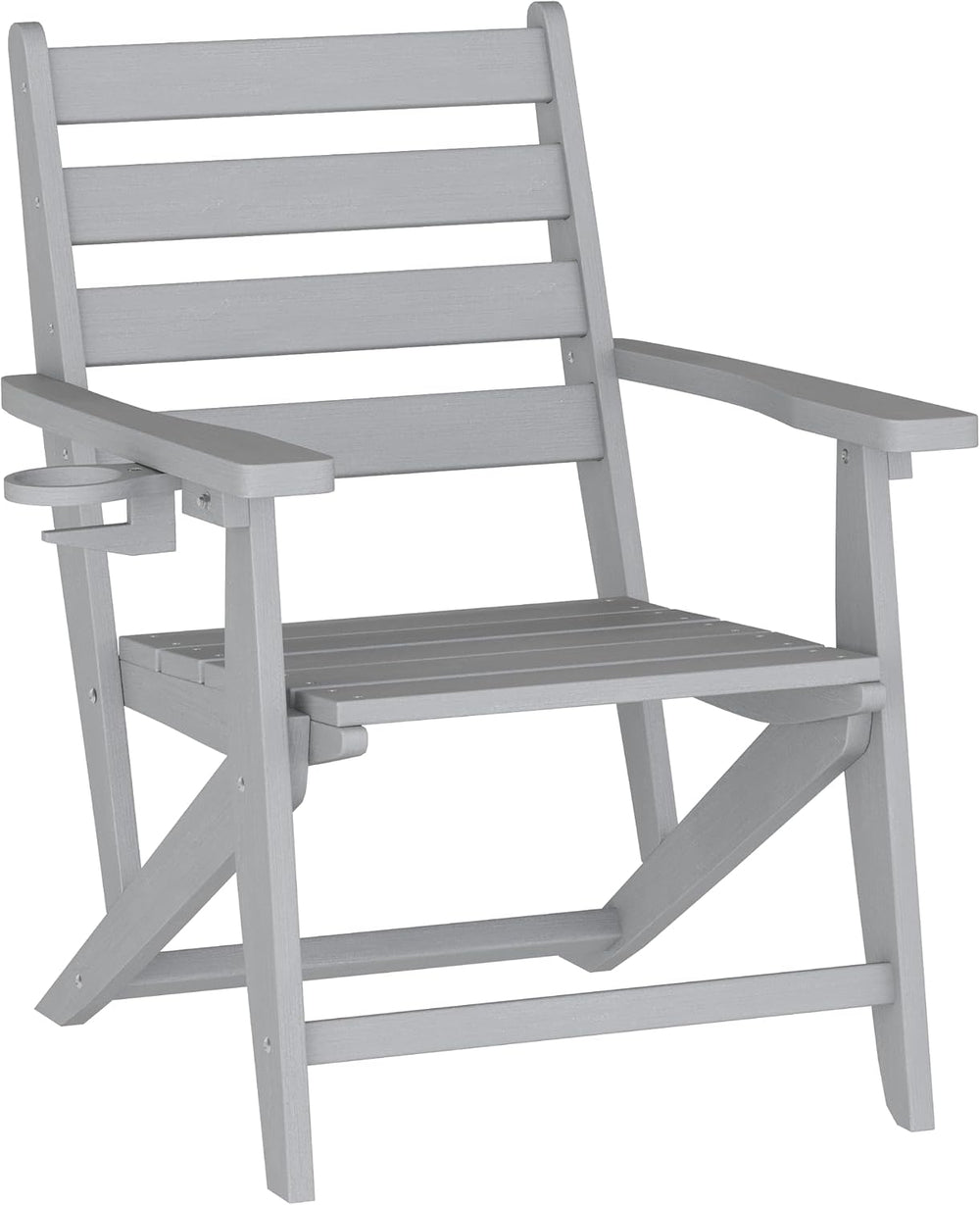Flash Furniture HDPE Adirondack Dining Chair with Cup Holder, Gray