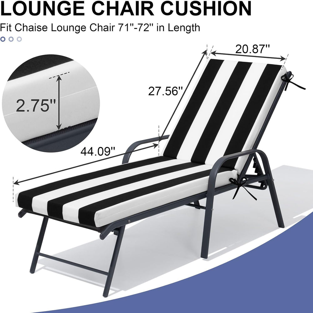 Crestlive Chaise Lounge Cushions Outdoor Set of 2, 72"x21", Water R...