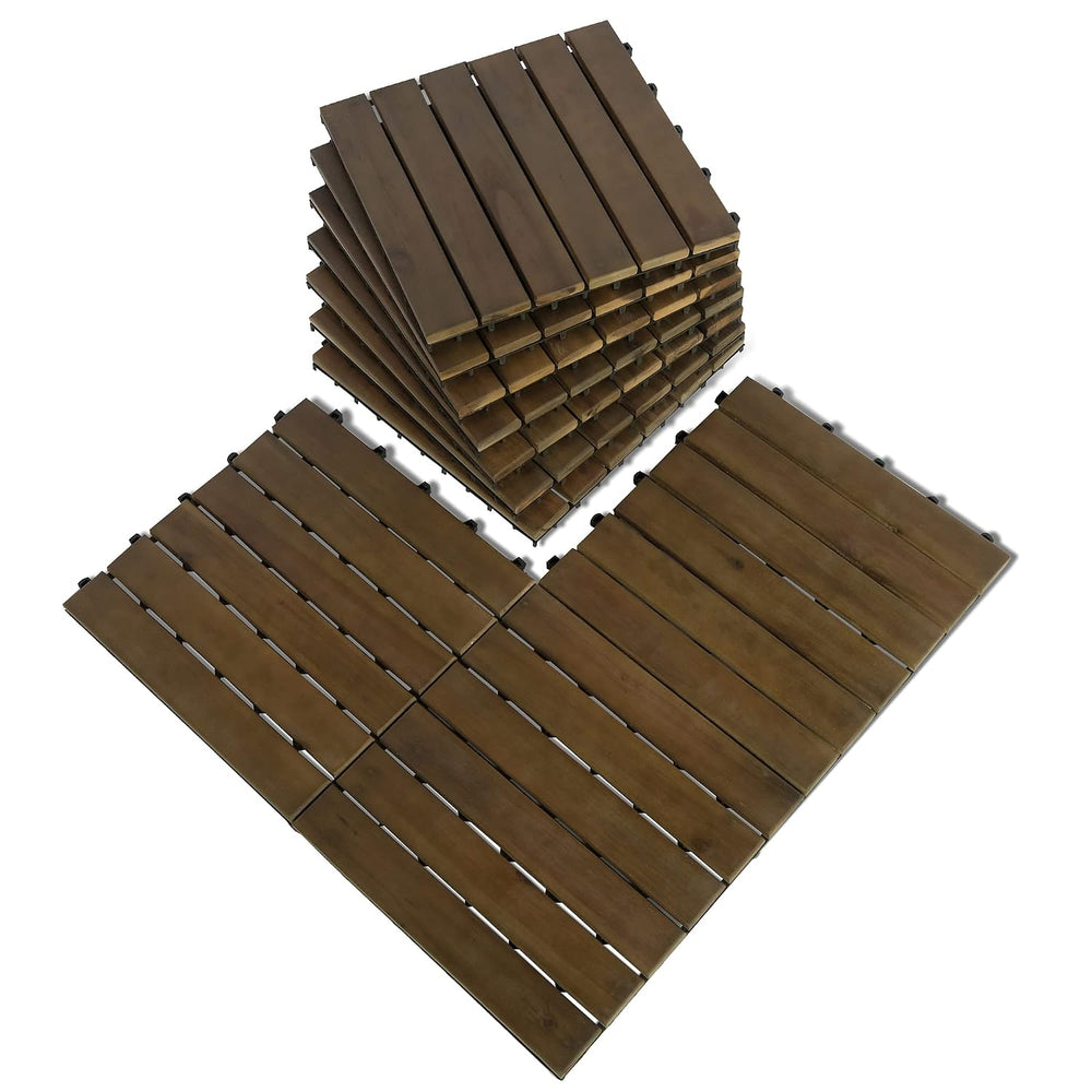 MCombo 10 Pieces Patio Wood Deck Tiles 12 x 12 inches, Interlocking Flooring ...