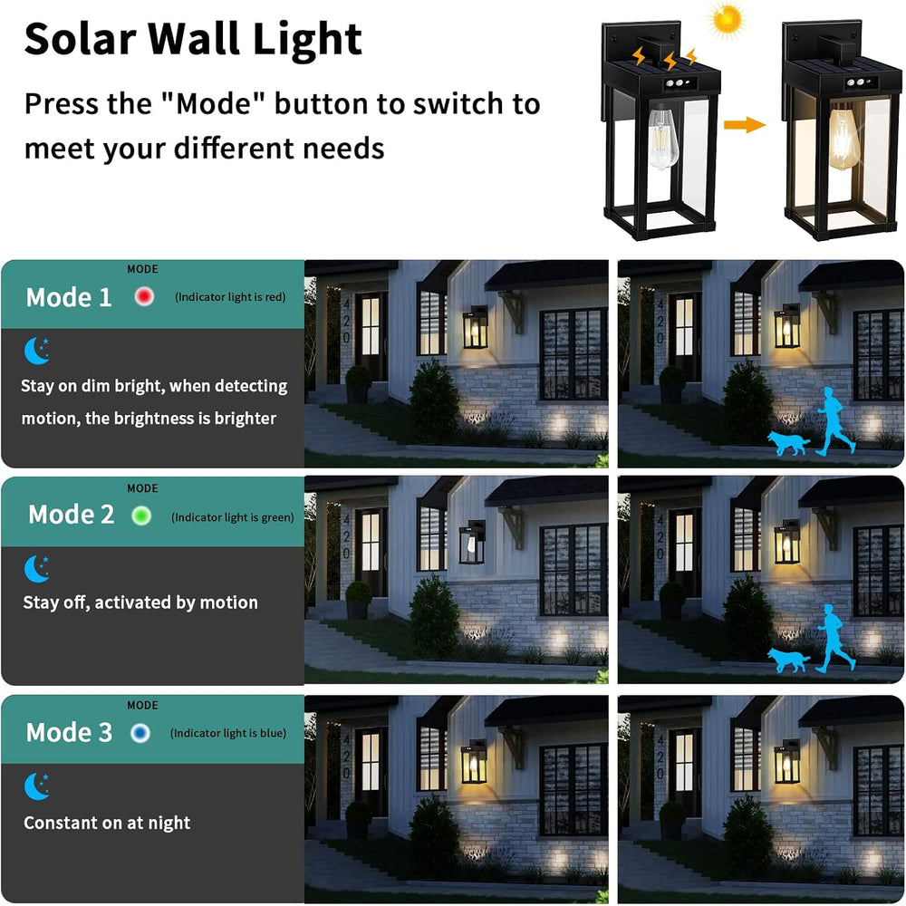 AEQ Solar Wall Lights Outdoor with Motion Sensor, 3 Modes, Dusk to Dawn