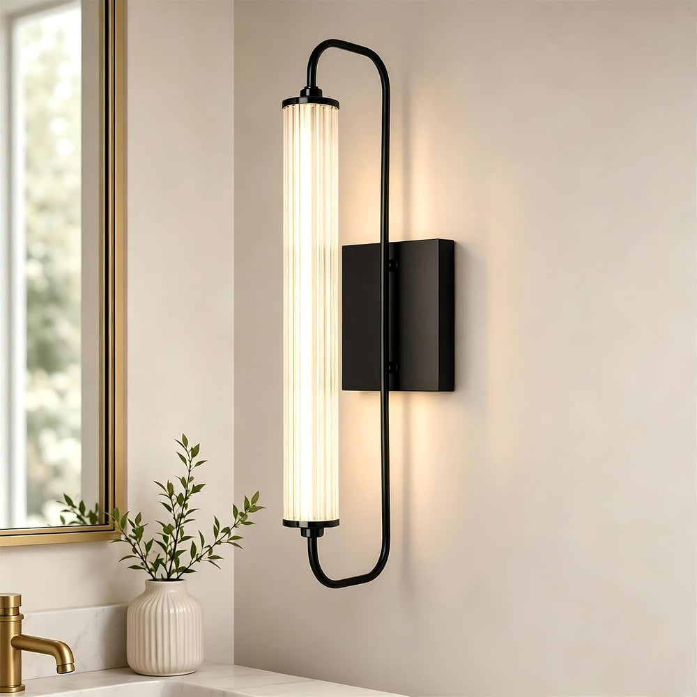 LIGHTLAND Black Wall Sconce, 20.7 Inch Modern Metal and Acrylic Wall Light Fi...