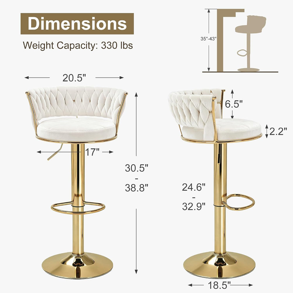 VECELO Bar Stools Set of 2, Adjustable Barstools Counter Height Stools with B...