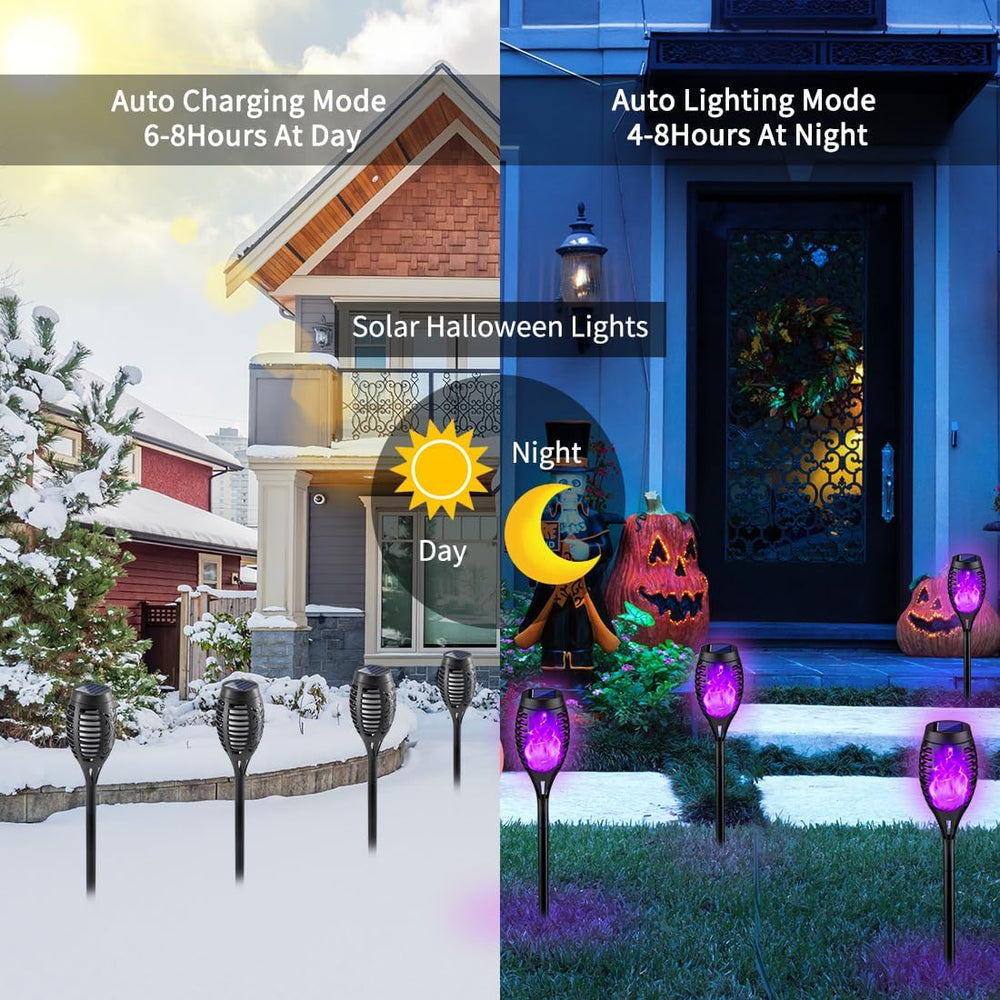 16P Purple Flame Halloween Solar Lights for Halloween Decorations Outdoor
