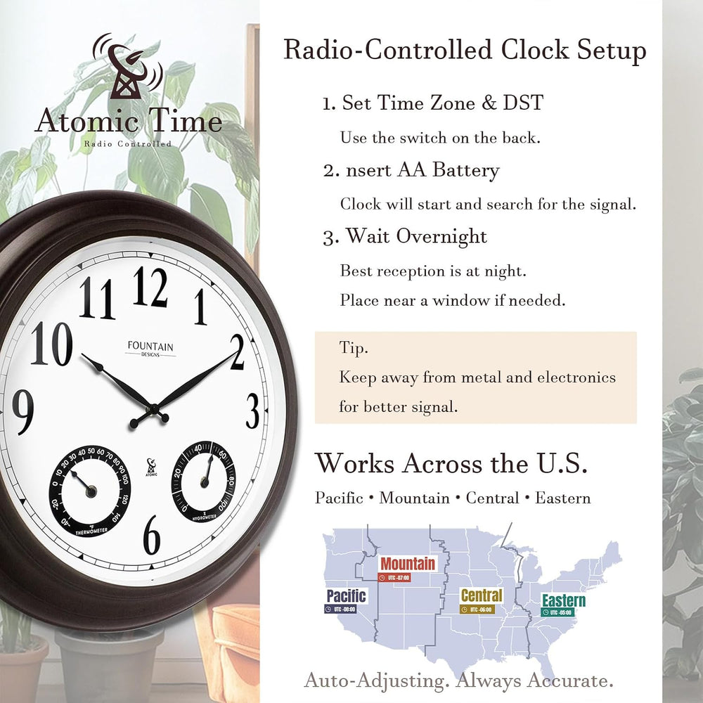 20" Large Outdoor Atomic Wall Clock,Oil Rubbed Bronze