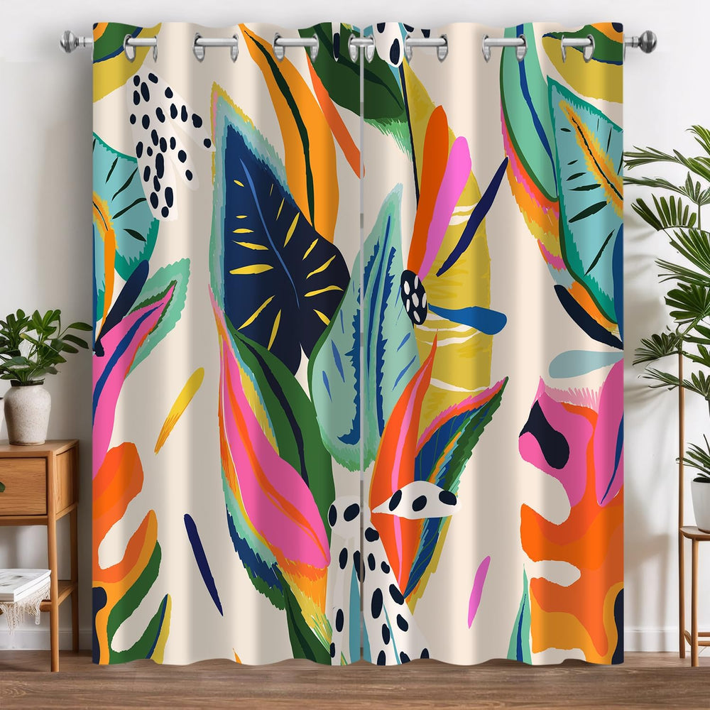 Colorful Black Out Curtains, Boho Floral Abstract Jungle Asthetic Modern Art ...