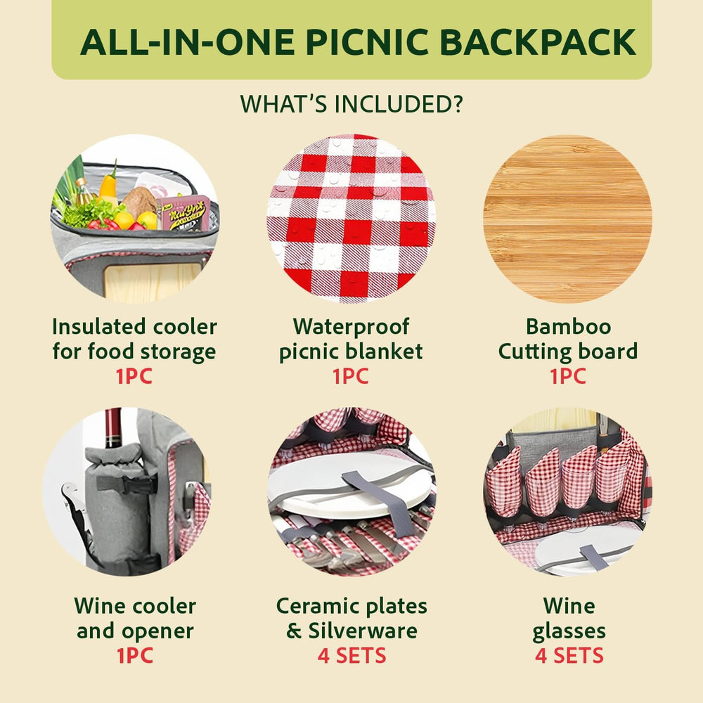 Nature Gear Picnic Backpack for 4, Insulated Picnic Set with Dinnerware, Wine...