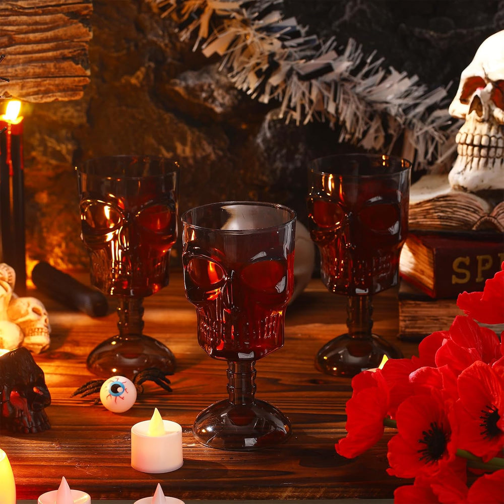 Bokon Set of 12 Halloween Cups Skull Goblets Gothic Party Table Decorations P...
