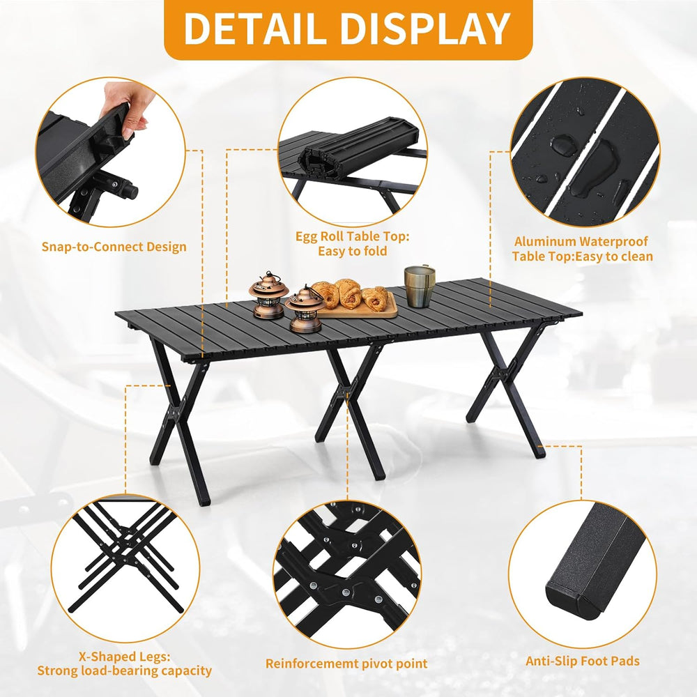 BOOSDEN Aluminum Roll-up Camping Table, Portable Low Picnic Table with Bag