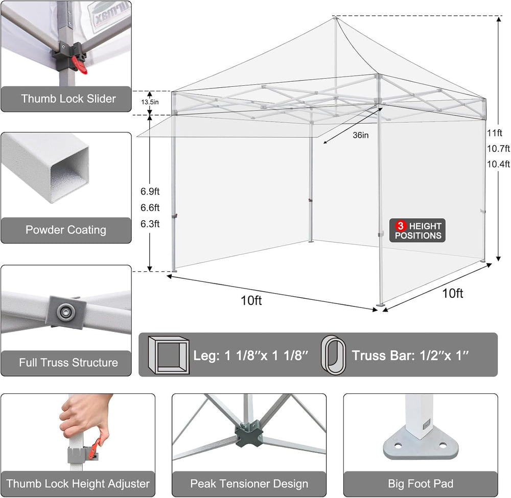 Eurmax USA 10x10 Pop Up Canopy,Commercial Tent with Patented No-Tip Rolling B...