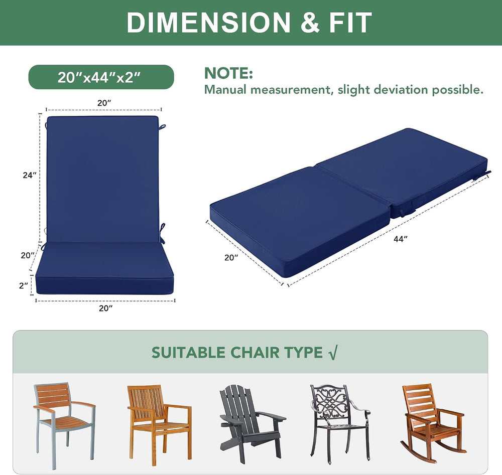 Summsun High Back Patio Chair Cushions 20 x 20 Inch, Navy
