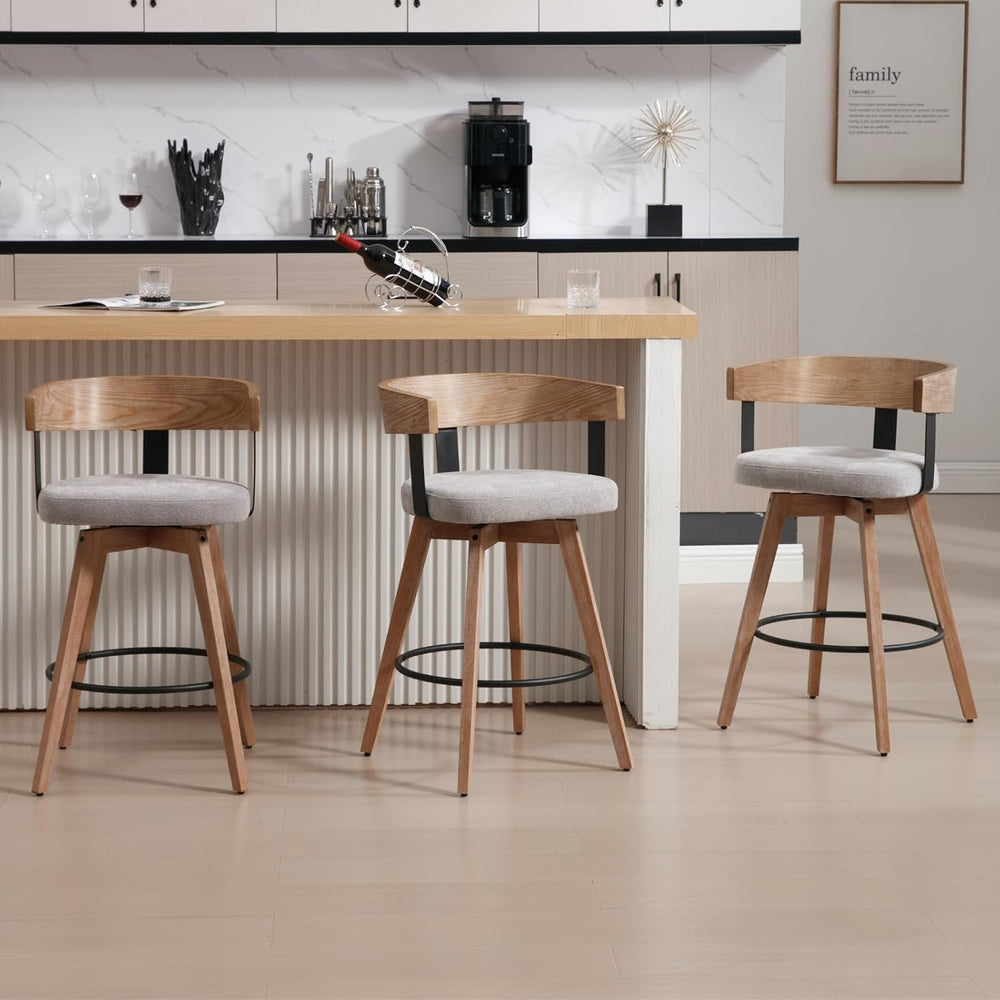 LukeAlon 26" Seat Height Swivel Linen Counter Stools Set of 3, Grey