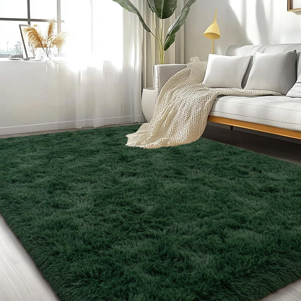Large Area Rugs for Living Room Bedroom 6x9 Dark Green Shag Rugs