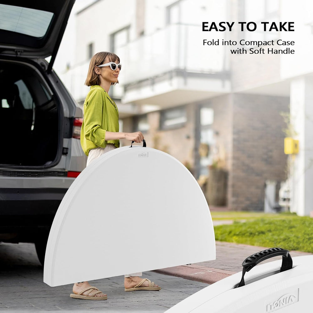 VINGLI White 48" Round Bi-Folding Commercial Table, 4 Feet Portable Plas...