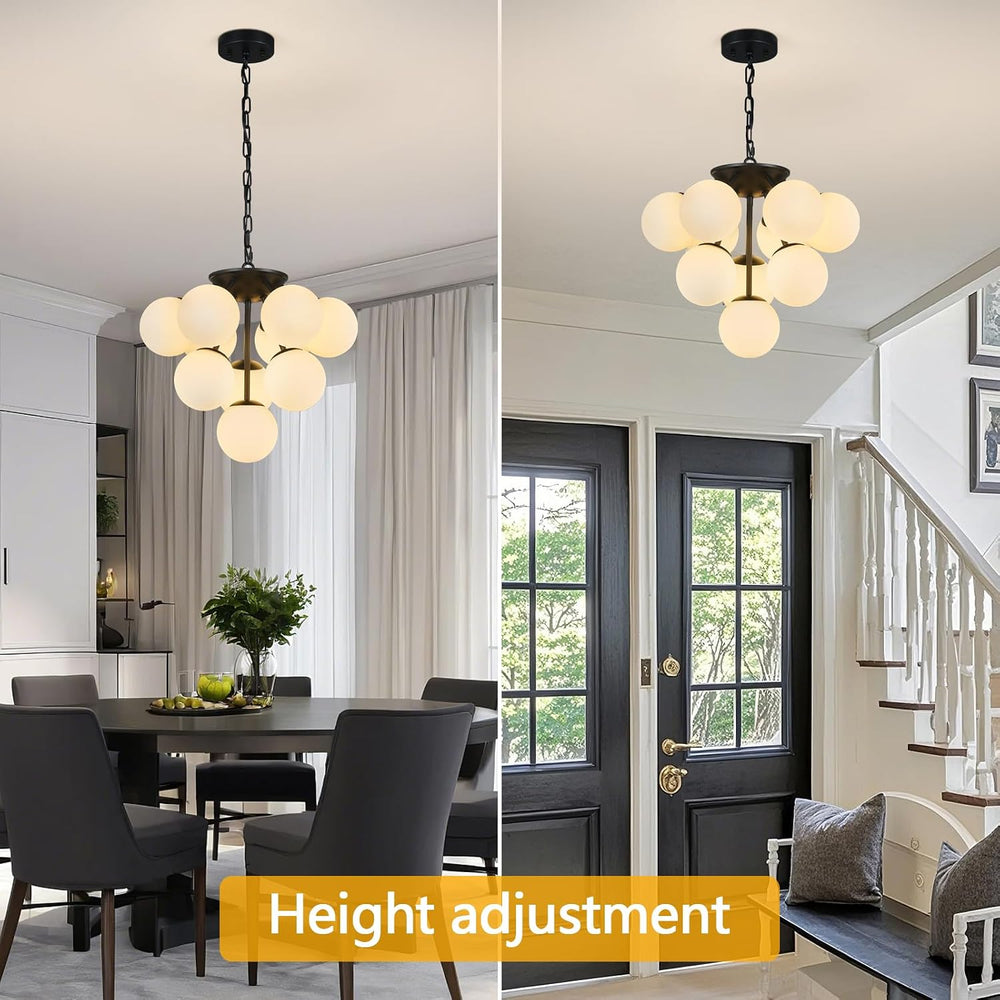 10 Lights Globe Pendant Light Mid Century Pendant Lighting Modern Black Sputn...