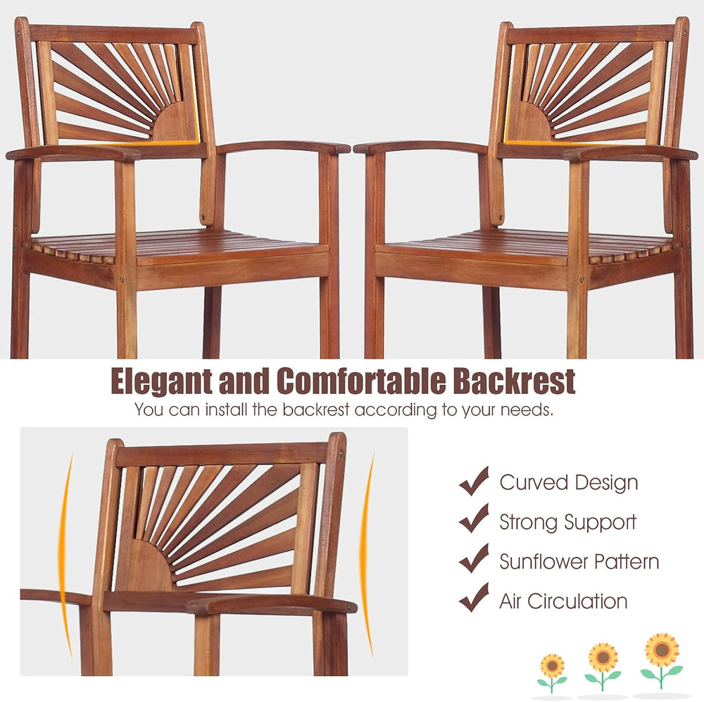 COSTWAY 3PCS Bar Table Set, Outdoor Acacia Wood Dining Set