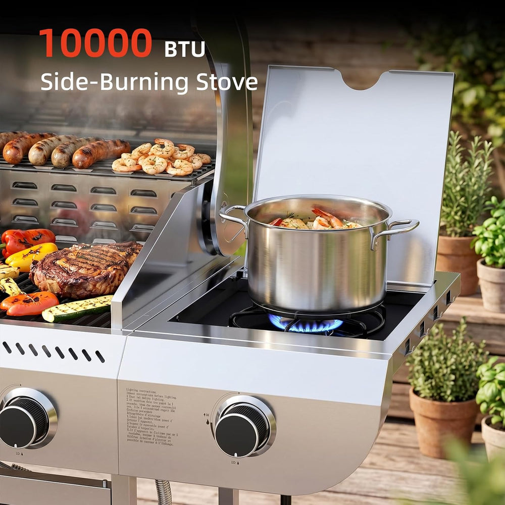COWSAR 4-Burner Gas Grill, 42000 BTU BBQ Grill, Stainless Steel Barbecue Gril...