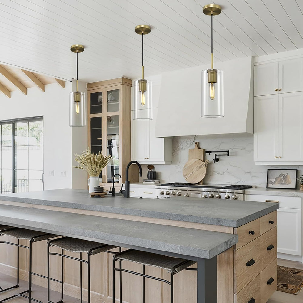 Modern Brass Pendant Lights Kitchen Island Glass Pendant Light Fixtures, 9.5&...