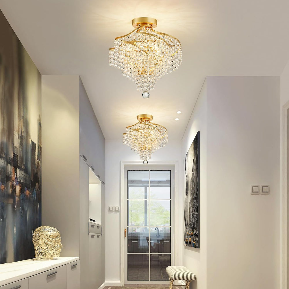 WUZUPS Crystal Chandelier Semi Flushmount Ceiling Light Modern Lighting Fixtu...