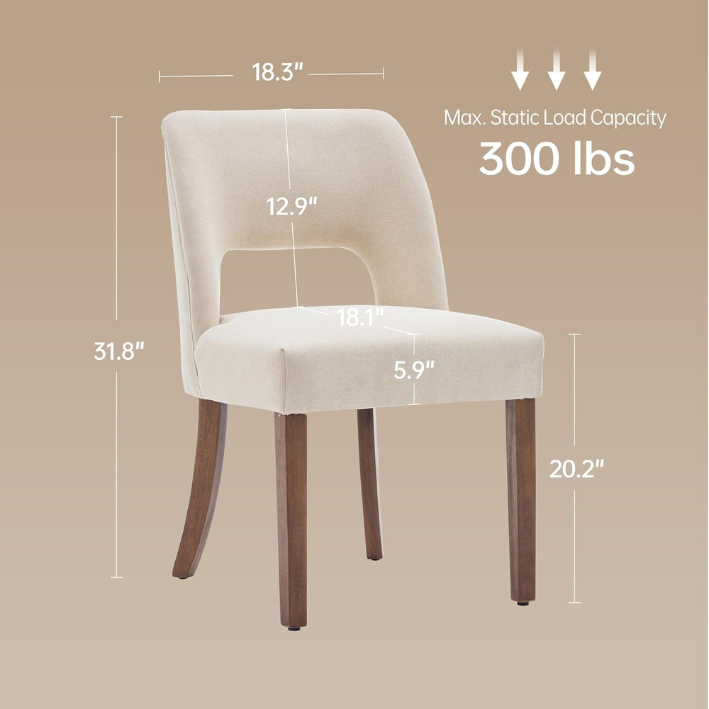 keoni Wooden Dining Chairs Set of 2 with Rubberwood Legs and Open Back