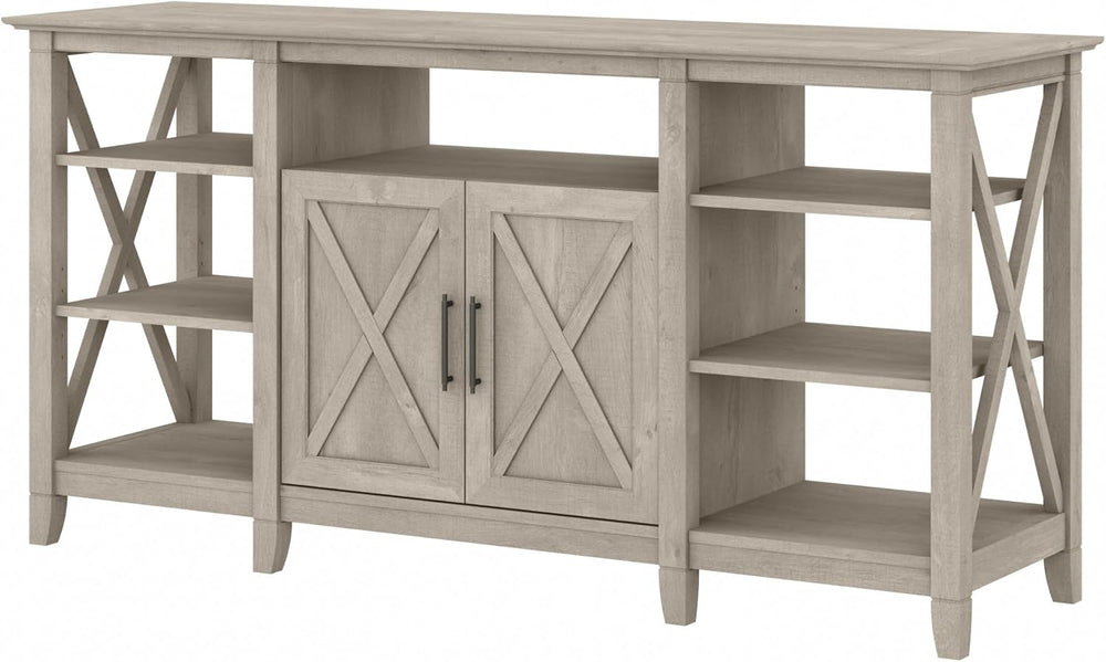 Bush Home Key West Tall TV Stand for 65 Inch TV in Washed Gray, Farmhouse Ent...