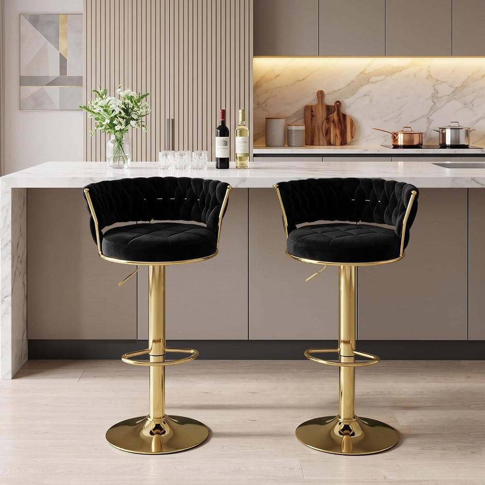 VECELO Bar Stools Set of 4, Modern-Contemporary Velvet Woven Counter Height S...