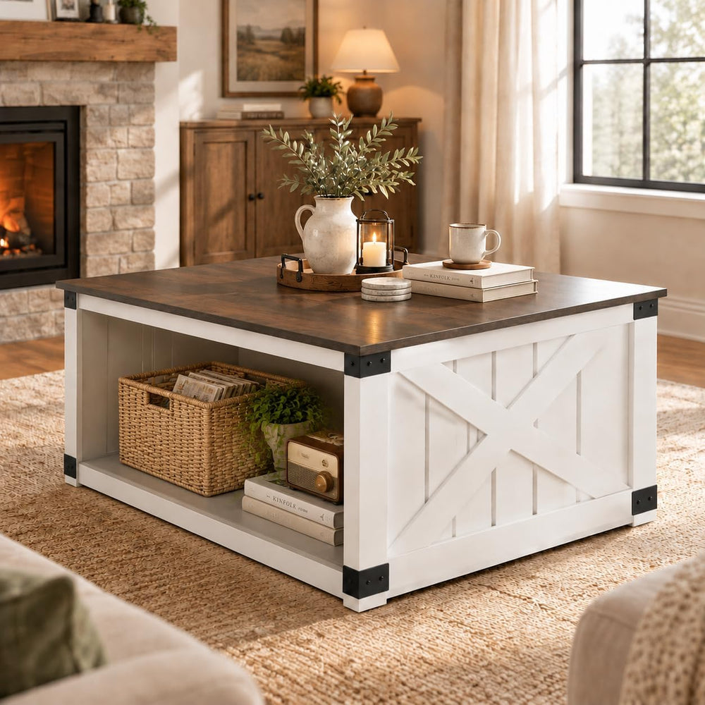 WLIVE Coffee Table, Farmhouse Coffee Table with Open Storage, 31.5" Wood...