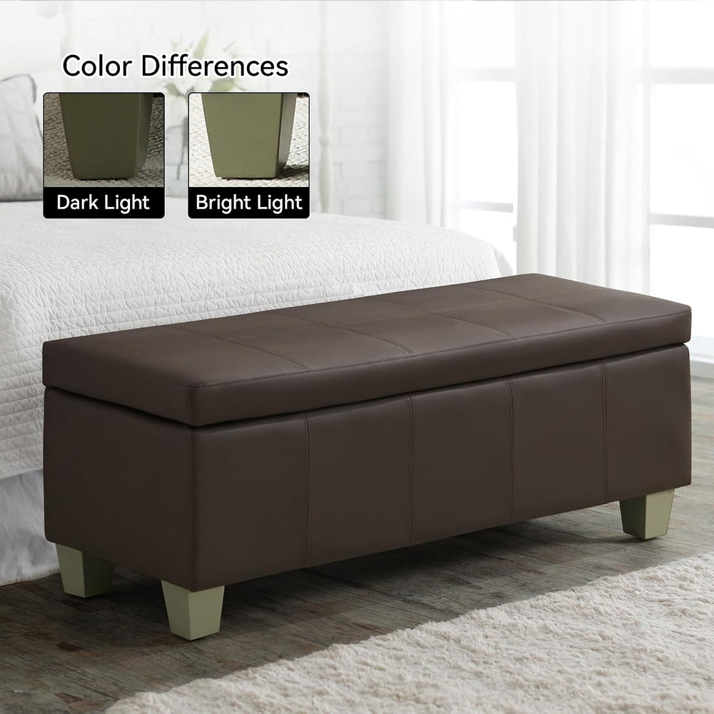 WUTUTUEE 41" Faux Leather Storage Ottoman, Stitch Tufted Rectangle Uphol...