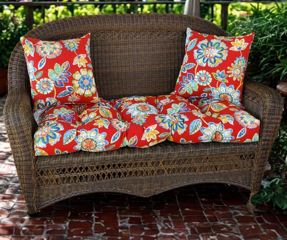 RSH DCOR Tufted Wicker Loveseat Settee Bench Cushion & Pillow Set of 2 | ...