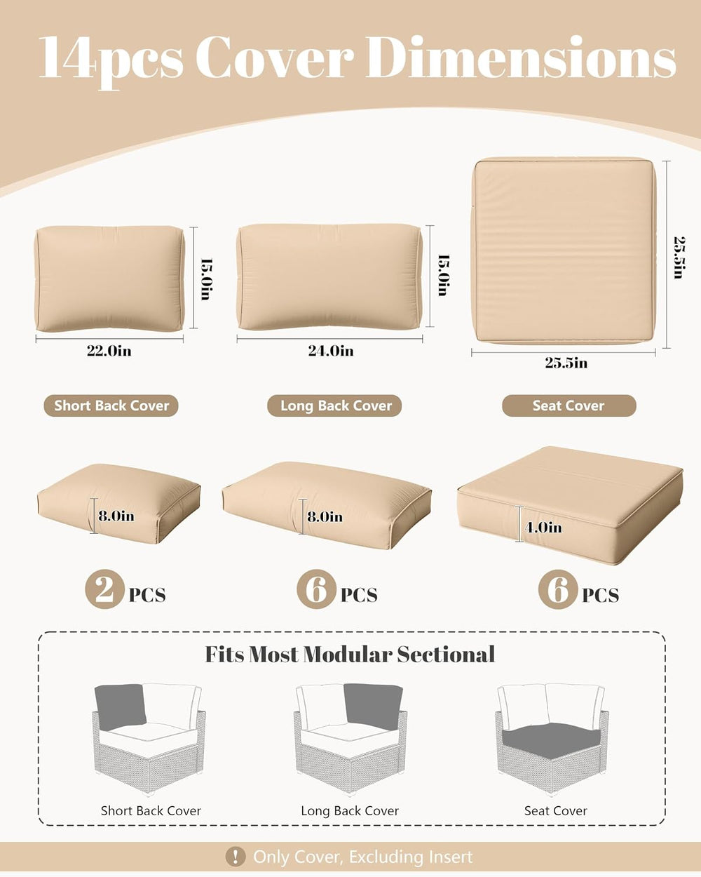 14 Pcs Outdoor Cushion Slipcovers Outdoor Patio Cushion Covers Replacement Wa...