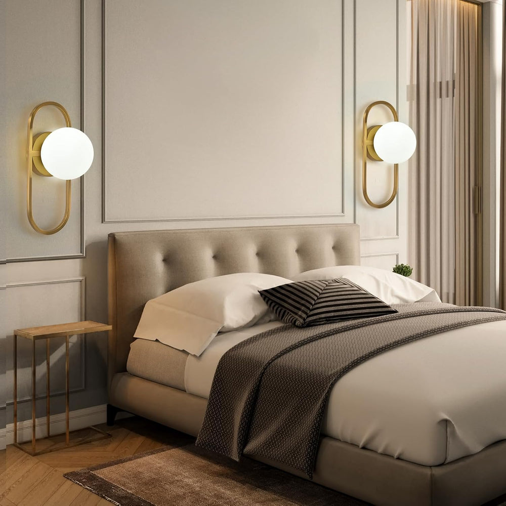 SeeU Modern Gold Wall Sconces Globe Lampshade Wall Light Fixture Set of 2