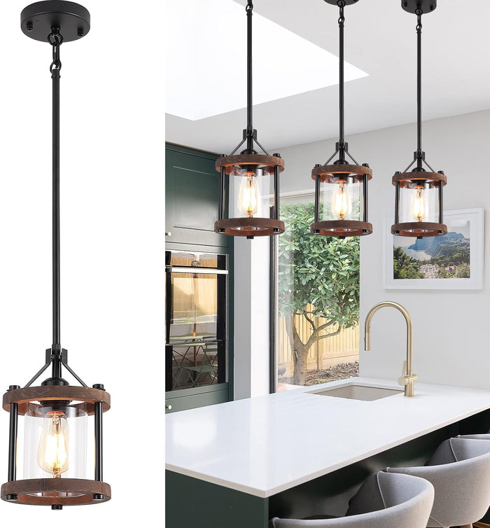 Farmhouse Pendant Light for Kitchen Island, 1-Light Rustic Hanging Pendant