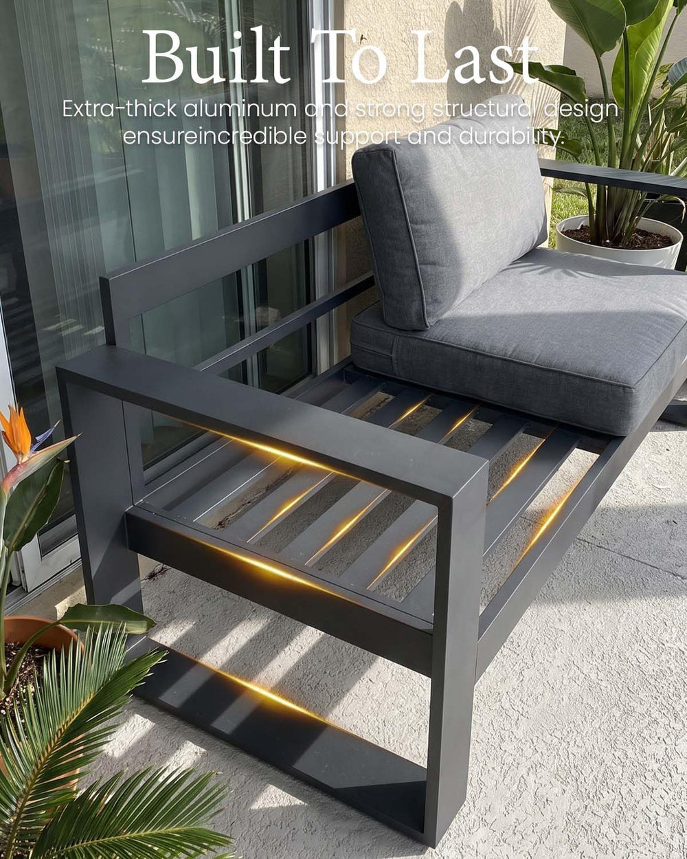 LayinSun 5 Pieces Aluminum Outdoor Patio Furniture Set, Metal Modern Conversa...