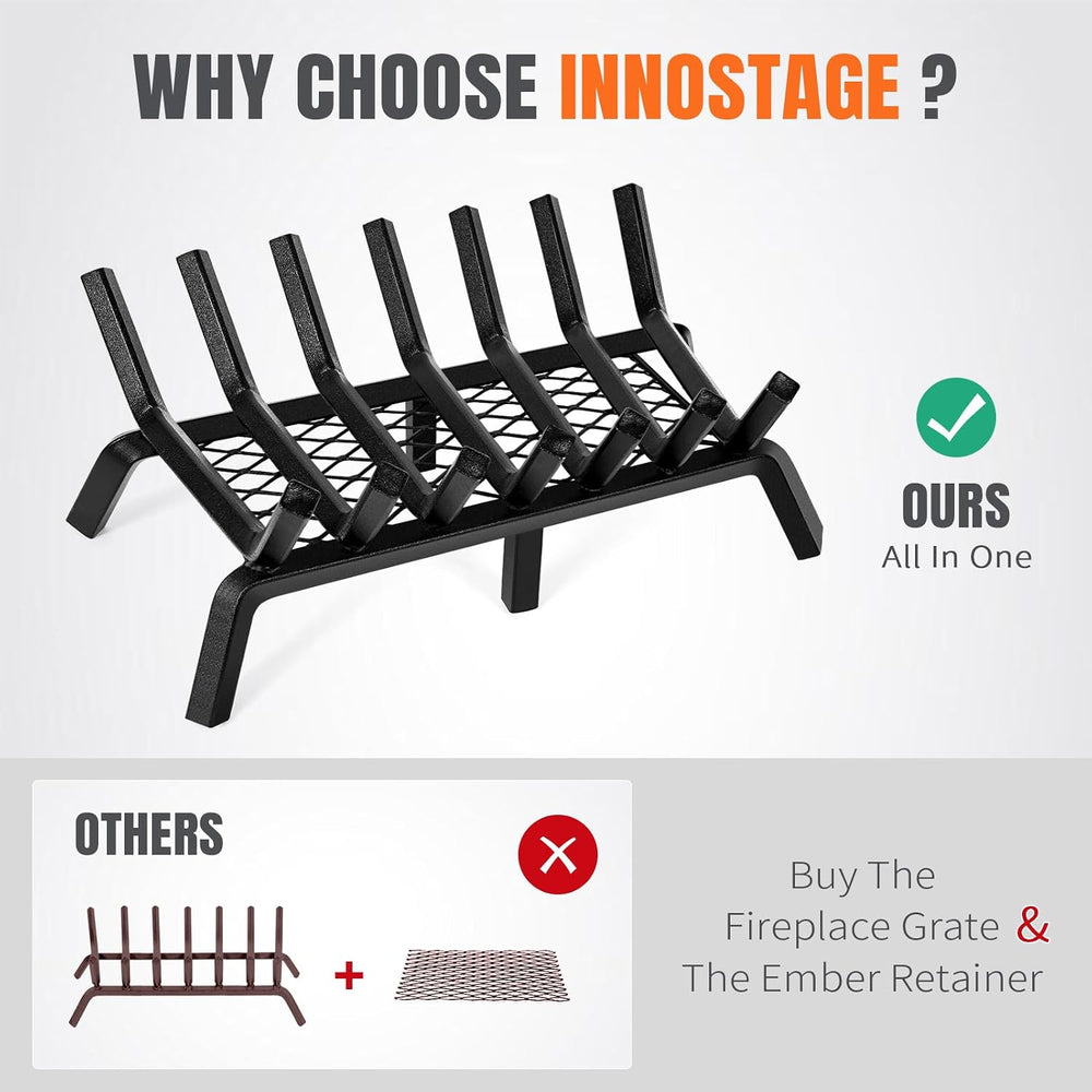 INNO STAGE 24 Inch Fireplace Grate with Ember Retainer