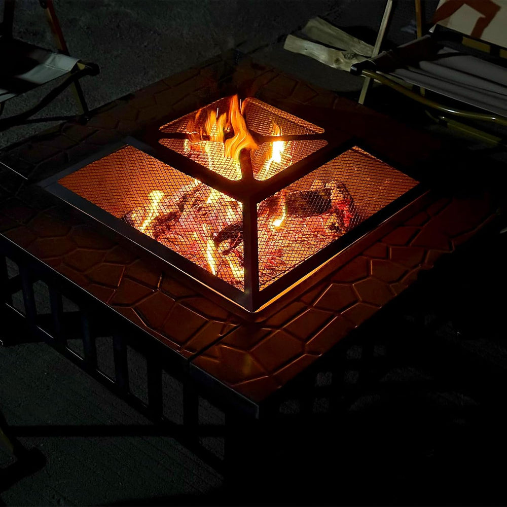 32 Inch Fire Pit Table with Fire Poker & Spark Screen, Outdoor Burning Fi...