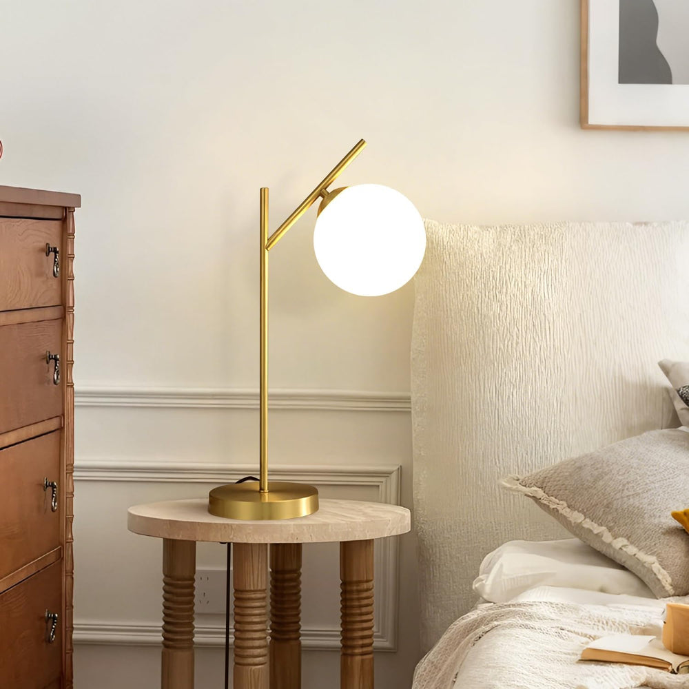 Mid Century Modern Table Lamp, 1 Light Brass Glass Globe Bedside Lamp, Contem...