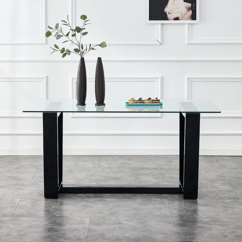 Ebullient Glass Dining Table, Modern Dining Table, 63" Tempered Glass Ta...