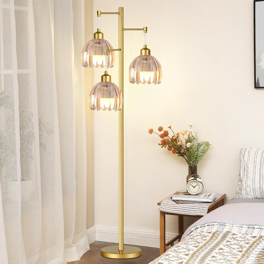 QIYIZM Gold Floor Lamp for Living Room,Bedroom,Tree 3 Light Standing Lamp Mid...